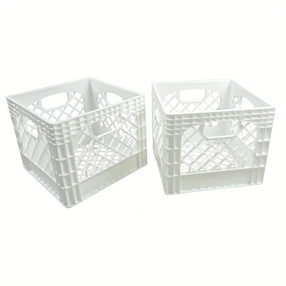 صندوق تخزين حليب مربع بلاستيكي عالي التحمل باللون الأبيض (عبوة من قطعتين)