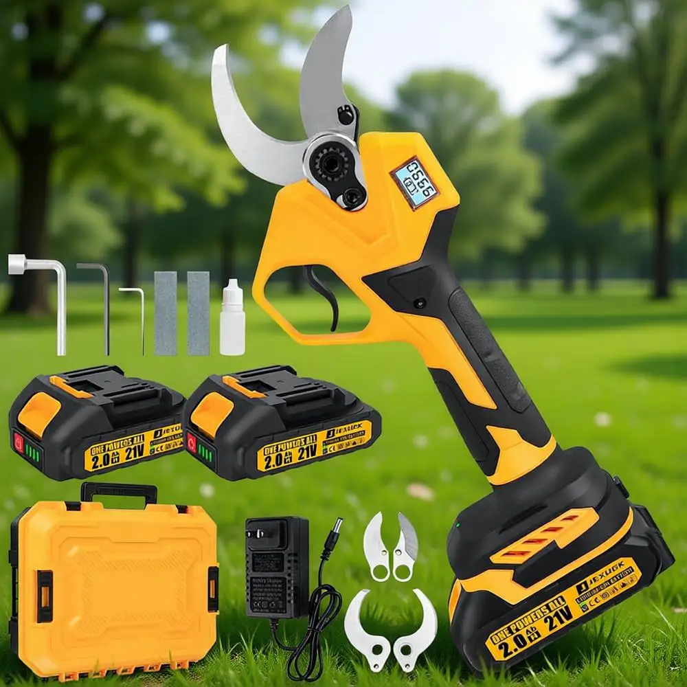 

16-дюймовые электрические секаторы с 2 аккумуляторами 2.0 Ач, ЖК-дисплеем, лезвиями SK5 и точильным камнем для профессионального садоводства