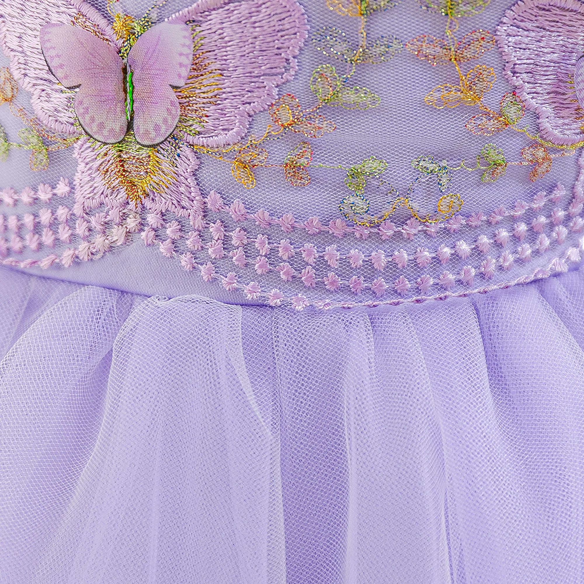 Baby Mädchen Kleid mit Blumenstickerei, Elegantes Schleifenkleid für Hochzeit, Prinzessinnen-Abendkleid für Taufe und Festlichkeiten – Detail 6