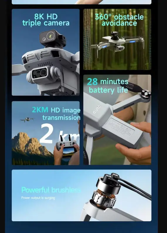 Large GPS Screen Dron Aerial Brushless GPS Return RC Drone 8K ESC 360° Obstacle Avoidance Large Screen Remote Control Quadcopter