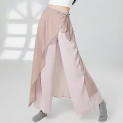 Wide Leg Skirt Pants Culottes 2 Layers Contrast Color Flowy Modern Hanfu Chinese Traditional Performance Clothes Chiffon Trouser