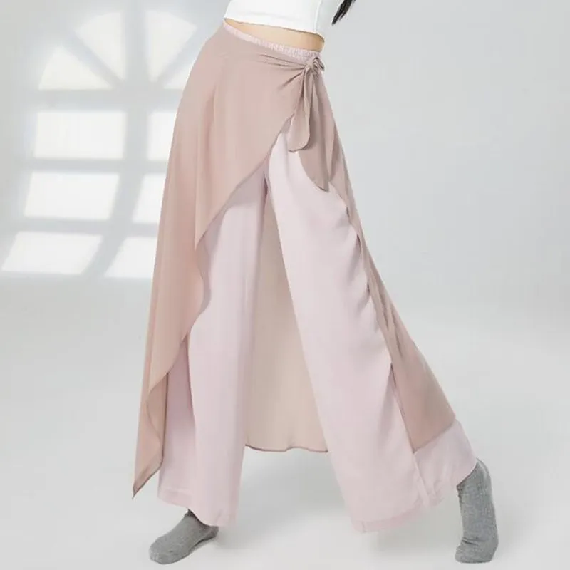 Spódnica z szerokimi nogawkami spodnie Culottes 2 warstwy w kontrastowym kolorze, nowoczesne spodnie z chińskie tradycyjne ubiór na przedstawienie z Hanfu