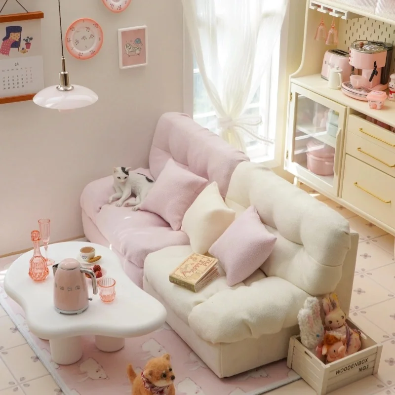 1/6 Doll House Furniture Accessories Mini Model Soft Cloud Sofa Tea Table Couch Bjd Ob11 Gsc Blyth Soldier Lol Miniatures Props