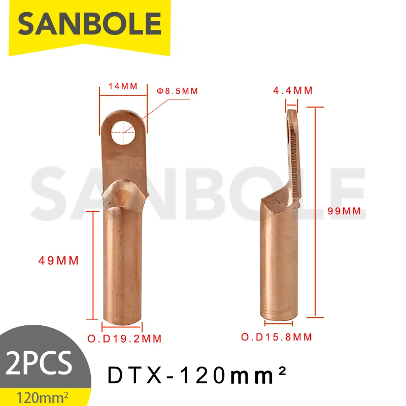 

2pcs Small Head DTX-120 Red Copper Terminals Connection 120mm2 For Plastic Case Circuit Breaker Connector