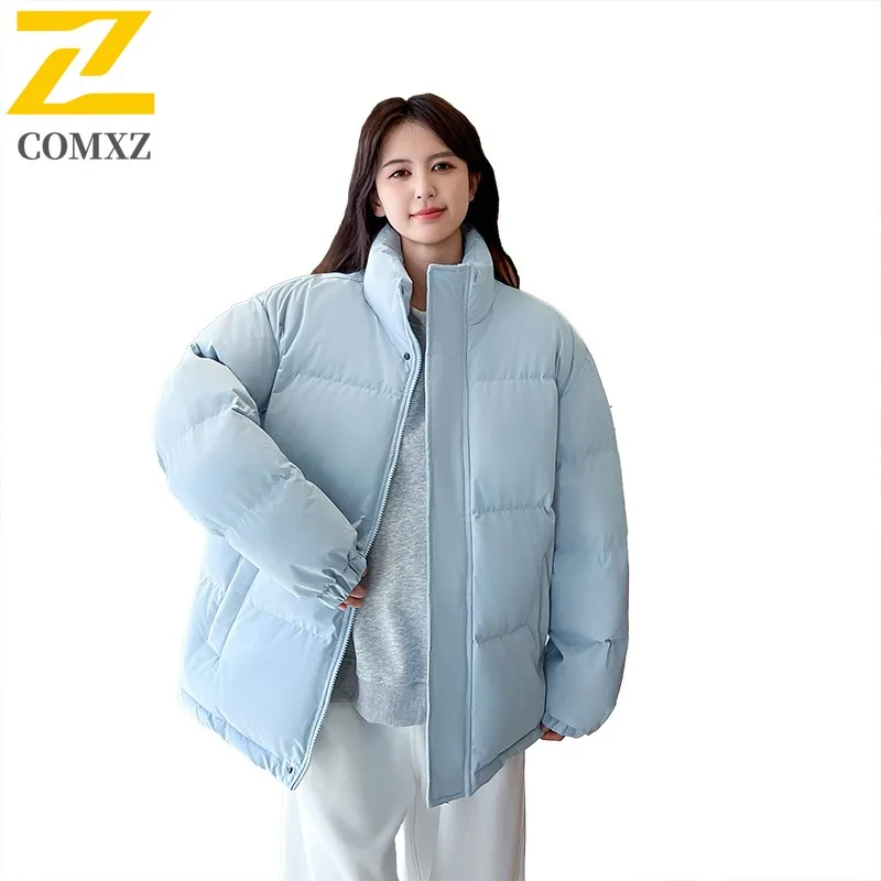 COMXZ Padding Coat Plus Size Stand Collar Winter New Thickened Korean Style Cotton Jacket Men Fleece Lined Unisex Outerwear