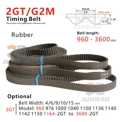 960-3600mm, 2GT Timing Belt, model from 960/976/1000/1040/1100/1136-2GT to 3600-2GT, for DIY/CNC/3D printers, G2M toothed Belt