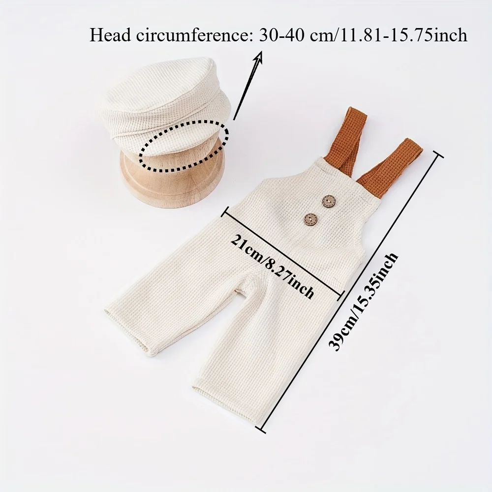 2pcs/sets Baby Photography Outfits, Newborn Gift Set Gift Box, Adorable Soft Bud Hat and Button Overalls, Baby Shower Party Gift