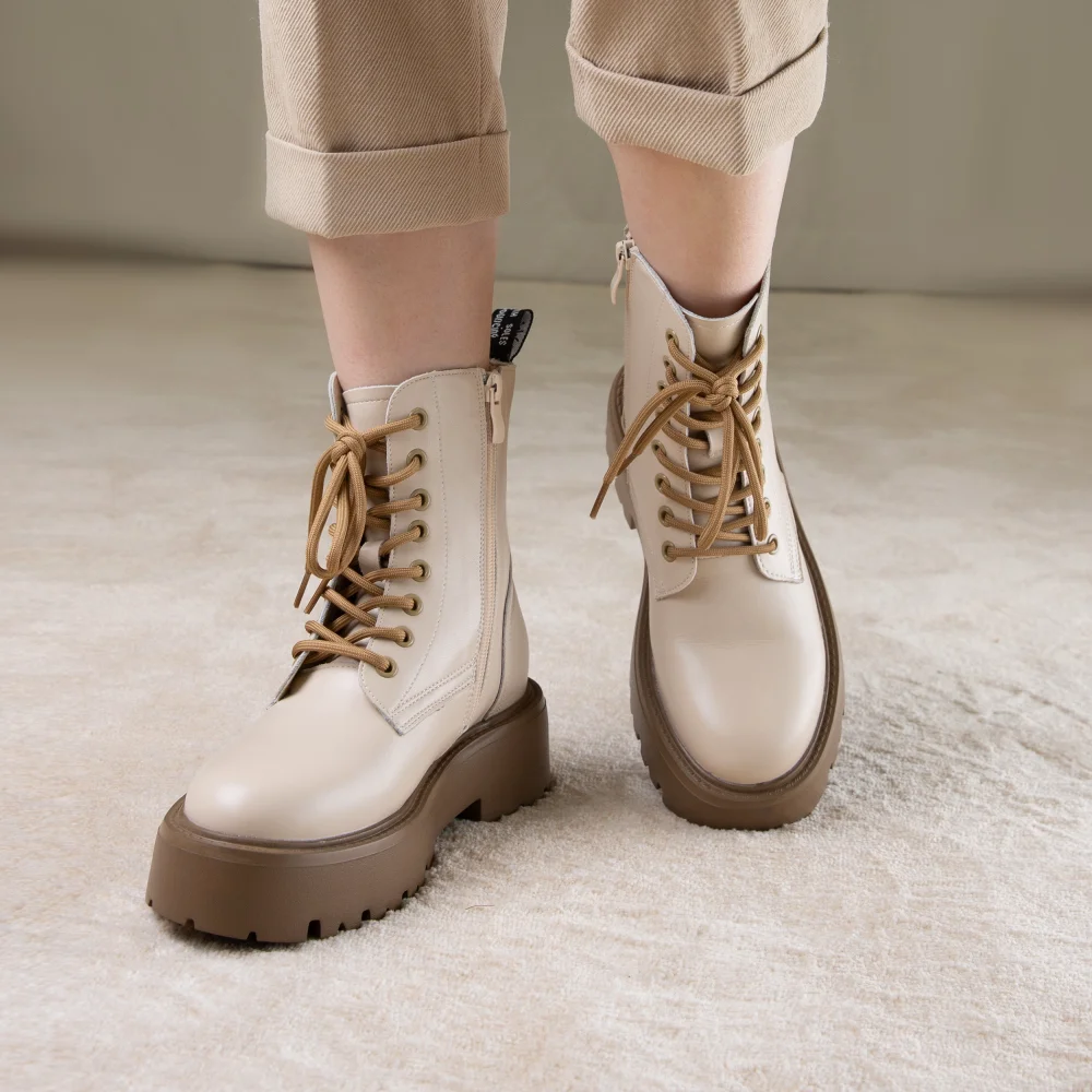 Taoffen Casual Ankle Boots For Women Comfortable Square Heel Thick Bottom Non-slip Booties Ladies With Zipper Lace Up Lady Shoes
