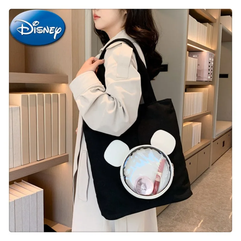 

Disney Mickey Mouse Canvas Bags Anime Figure Transparent High Capacity Handbag Shoulder Bag Storage Backpack Tote Bag Women Gift