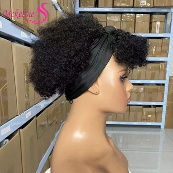 Afro kinky encaracolado bandana peruca 100% cabelo humano máquina completa de alta qualidade cabelo virgem brasileiro para mulheres macio e sedoso uso diário