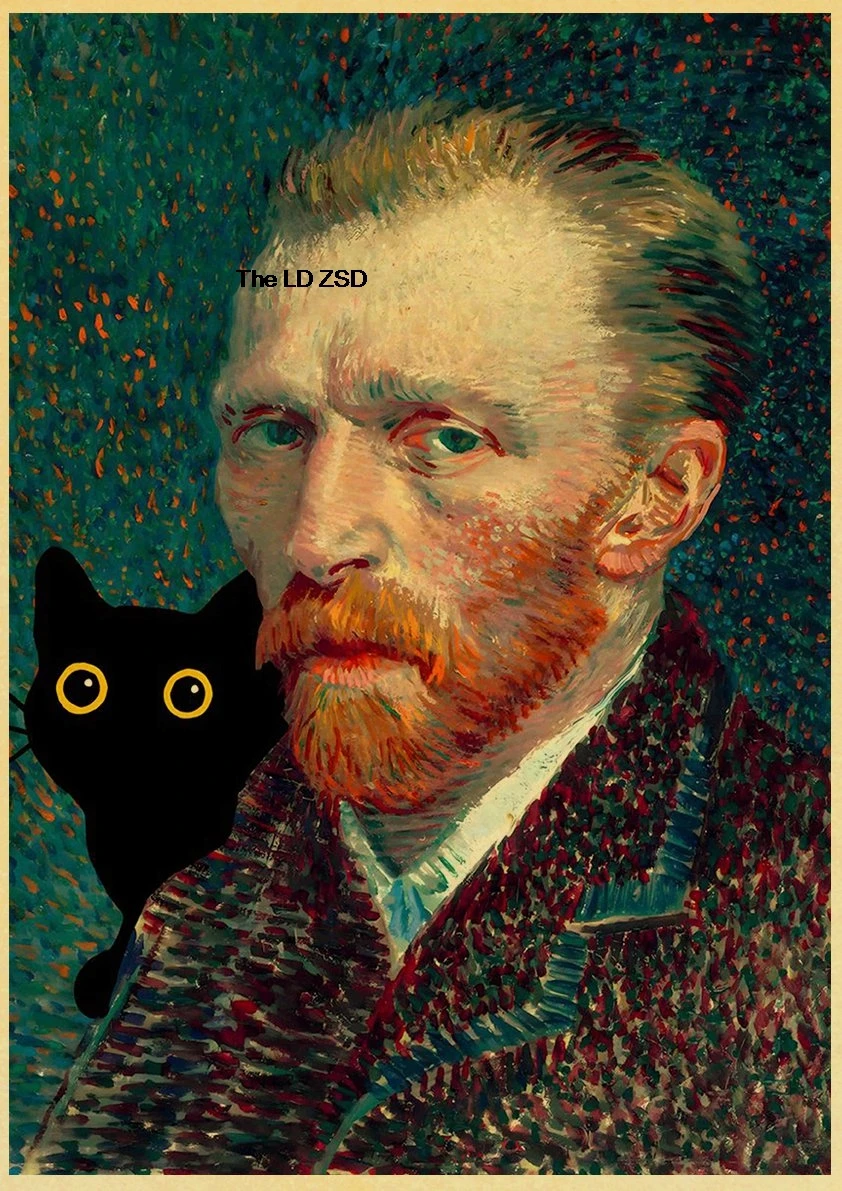 ملصق قطط رقمي لطيف ، مطبوعات ورق كرافت ، غرفة منزلية برسوم كرتونية ذاتية الصنع ، مقهى وجدار قراءة دب عتيق ، لوحة جمالية حية #4