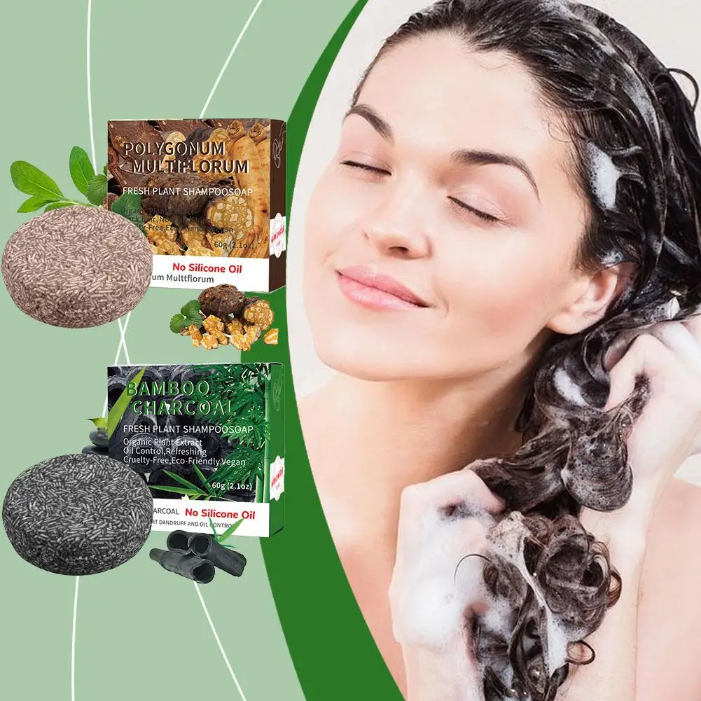 Sabun Multiflorum Polygonum/arang bambu buatan tangan gelap sabun hitam perawatan rambut abu-abu produk perbaikan putih & Sham B3Q9