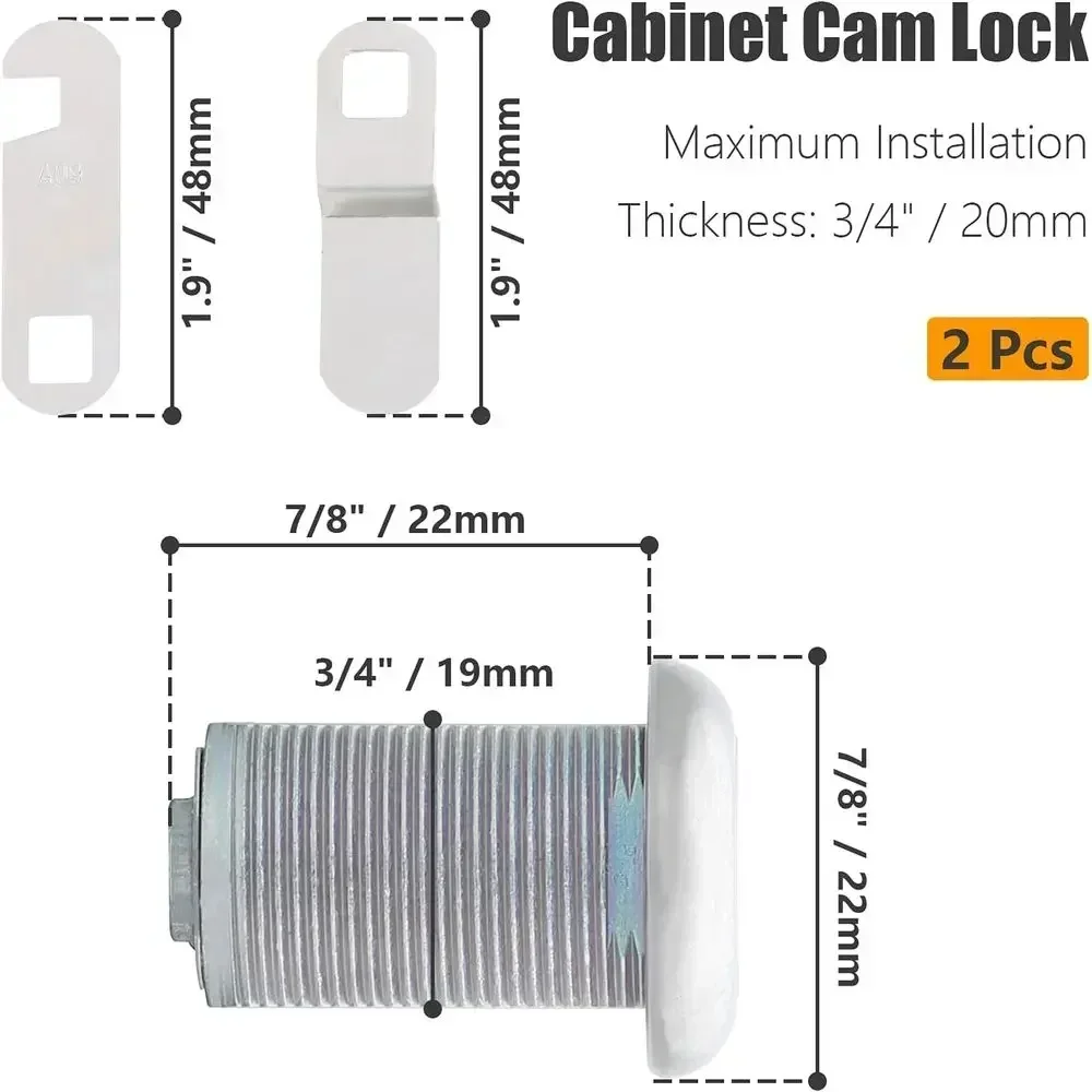 2 Pack Cabinet Cam Lock with 7/8 Inch Cylinder, Offset & Hook Cam Thumb Locks, Tool Box Lock Replacement RV Locks for Storage Do - view 5