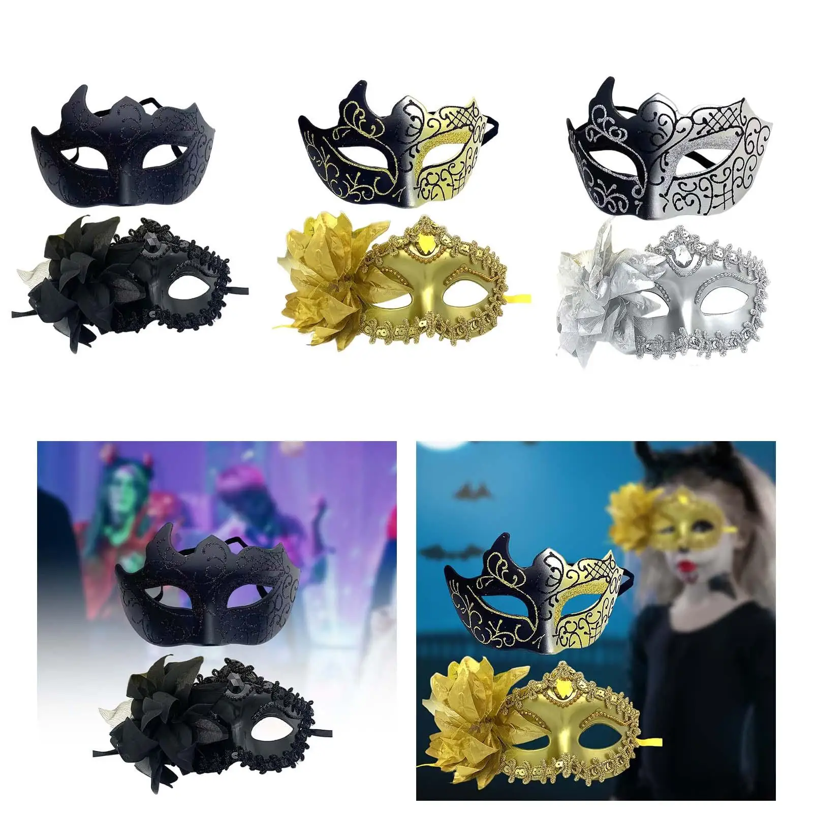

2x Half Face Mask Costume Mardi Gras Face Shield Party Couple Masquerade Mask