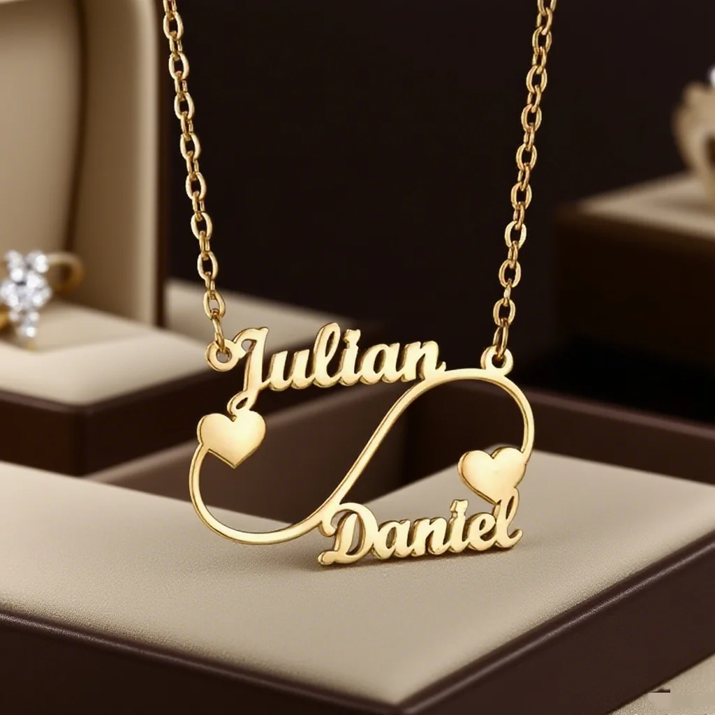 

Customized Double Name Necklace For Women Gold Color Heart Heart Personalized Nameplate Couple Necklaces Wedding Jewelry BFF