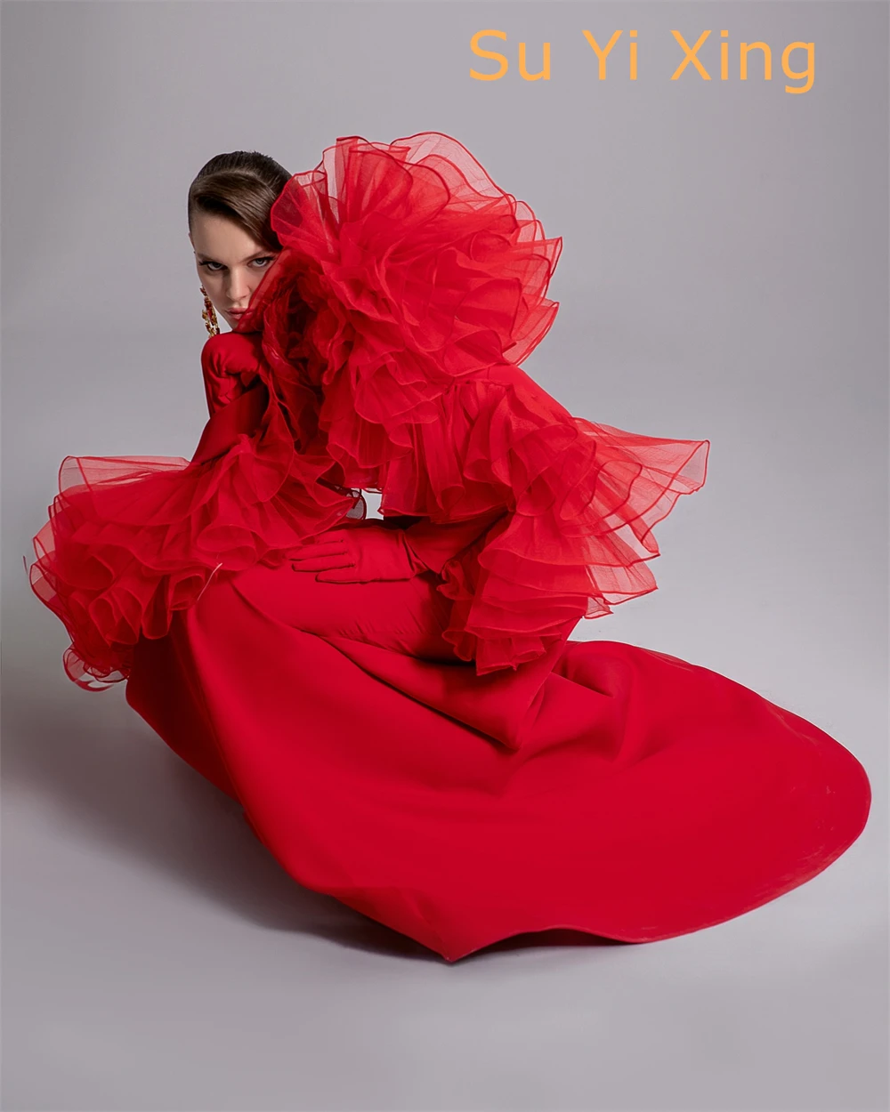 تخصيص حورية البحر حساسة الأحمر جيرسي مساء اللباس رائعة حمالة طويلة الأكمام حزب اللباس أزياء مستقيم Pr #6