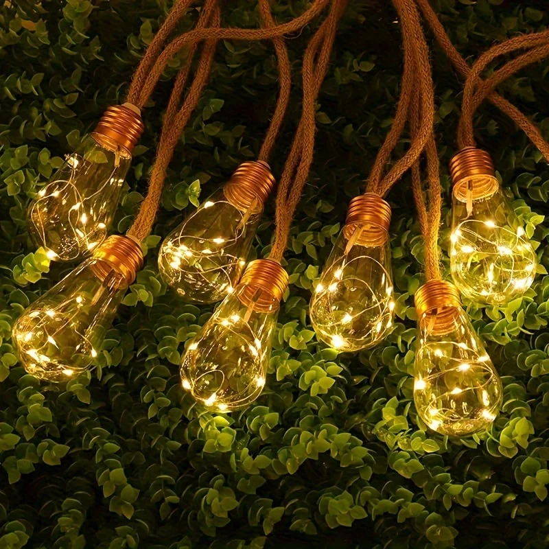 Cuerda de cáñamo alimentada por energía Solar, 8 modos de iluminación, bombillas S14 de 8M, 16 piezas, para exteriores, Patio, jardín, decoración de fiesta