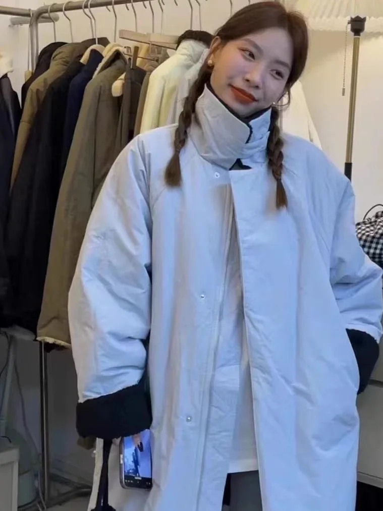 두꺼운 코튼 자켓 여성 겨울 모피 따뜻한 칼라 느슨한 중간 길이 빵 스타일 코튼 코트 탑 지퍼 클로저 긴 소매