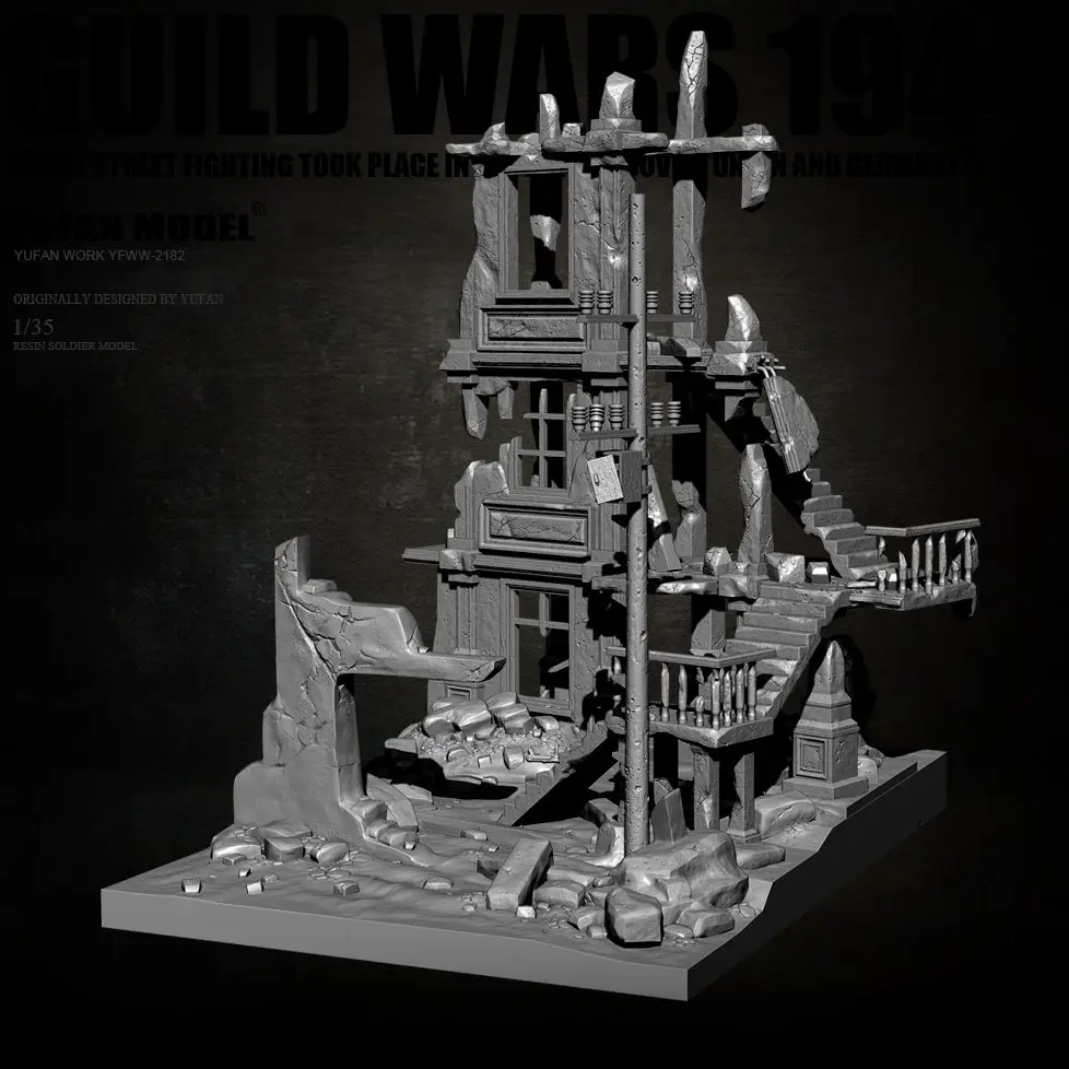 1/35 World War II Ruined Buildings Resin Figurines White Models of Soldiers Unassembled and Unpainted DIY Coloring Figurines