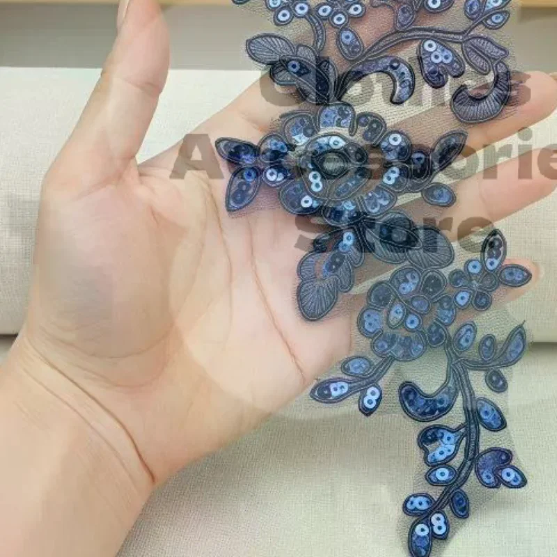 Sew on Lace Flower Applique Patches 1 Pair Embroidered Fabric Trim Stickers for Clothing Mending DIY Art Projects