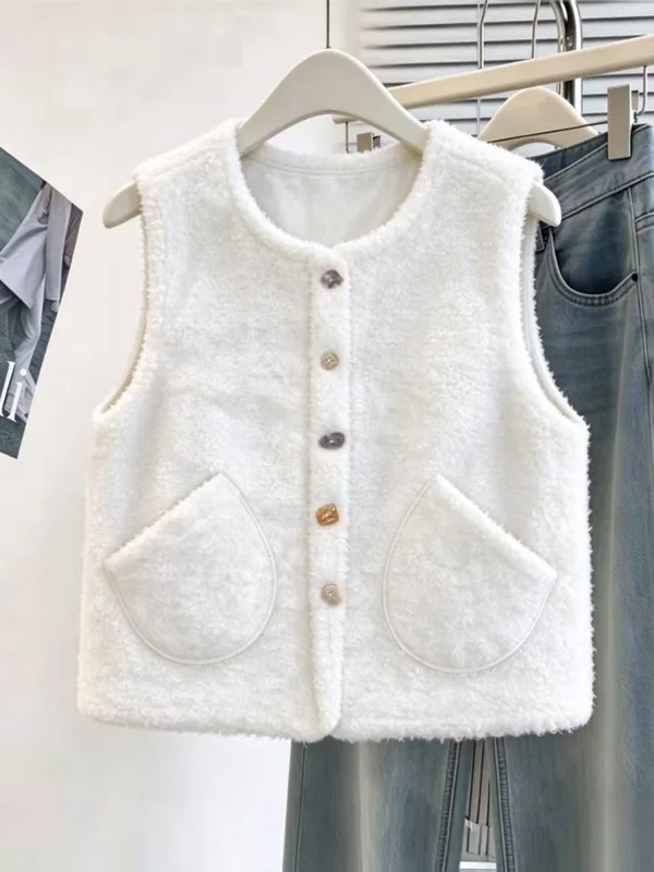 Authentic Fall Winter Loose Lightweight Warm No-Sleeve Large Size Faux Fur Vest Comfortable Outerwear Regular Length