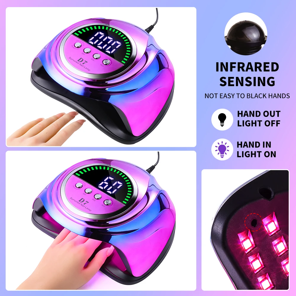 Lampe à ongles UV 208W 66LED, avec affichage dynamique, pour vernis à ongles en Gel UV, sèche-linge à durcissement rapide, manucure, Salon de maison, outils d'art des ongles