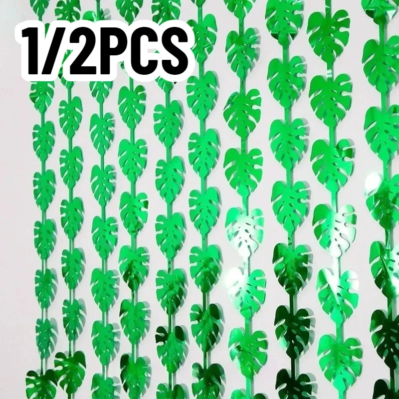 1/2 قطعة ستارة المطر الورقية الخضراء بريق أوراق الغابة احباط هامش الستار سفاري عيد الميلاد حفلة عيد ميلاد زينة الإمدادات #1