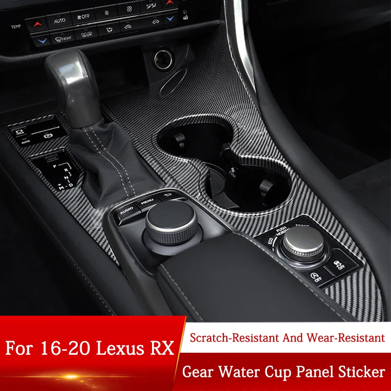 QHCP Car Water Cup Holder Gear Panel Cover Console Gear Box Sticker For Lexus RX300 200T 450H 2016 2017 2018 2019 2020 Accessory