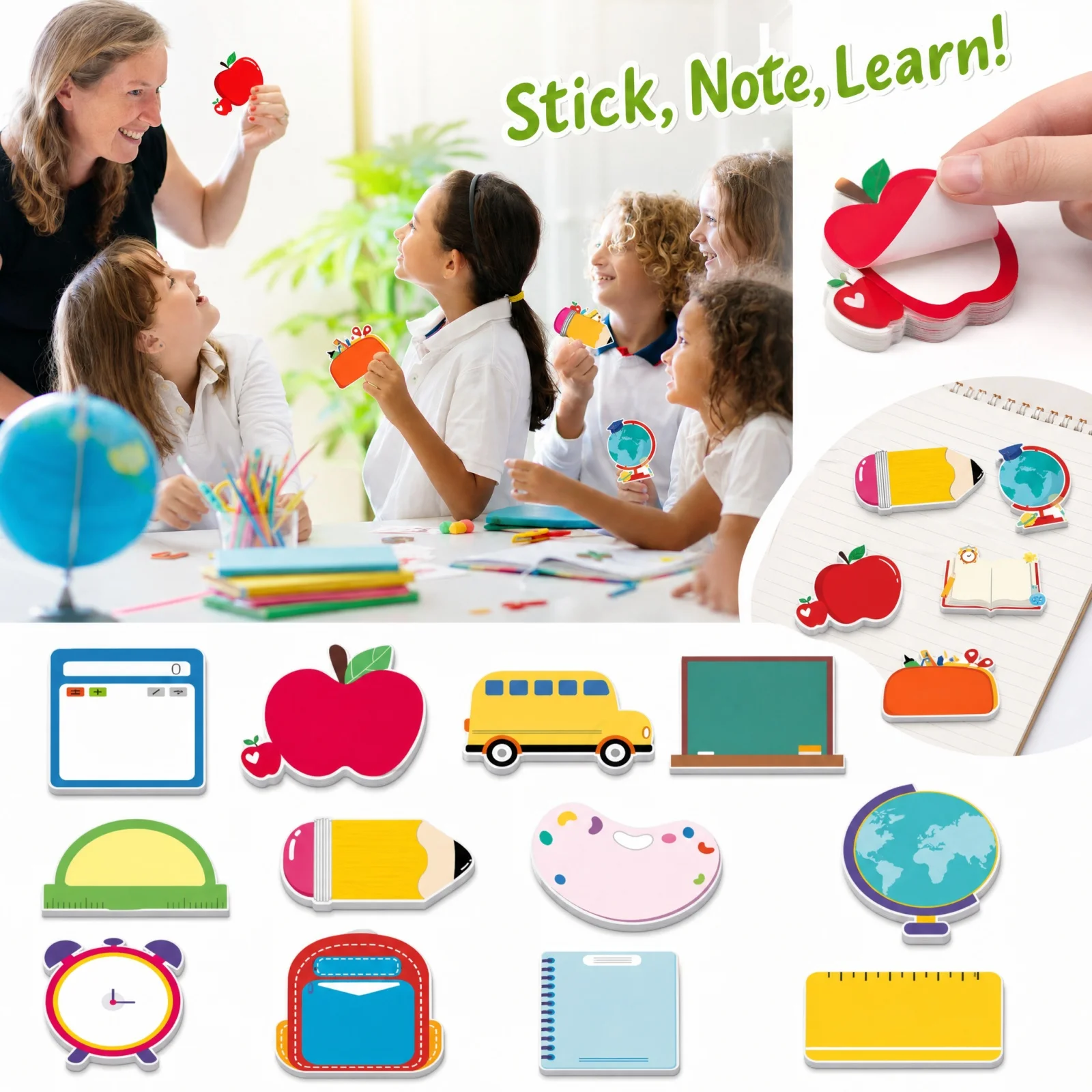 12Pcs Cute Sticky Notes Kids Memo Pads for Back to School Multipurpose Memo Sheets Students Stationery Supplies