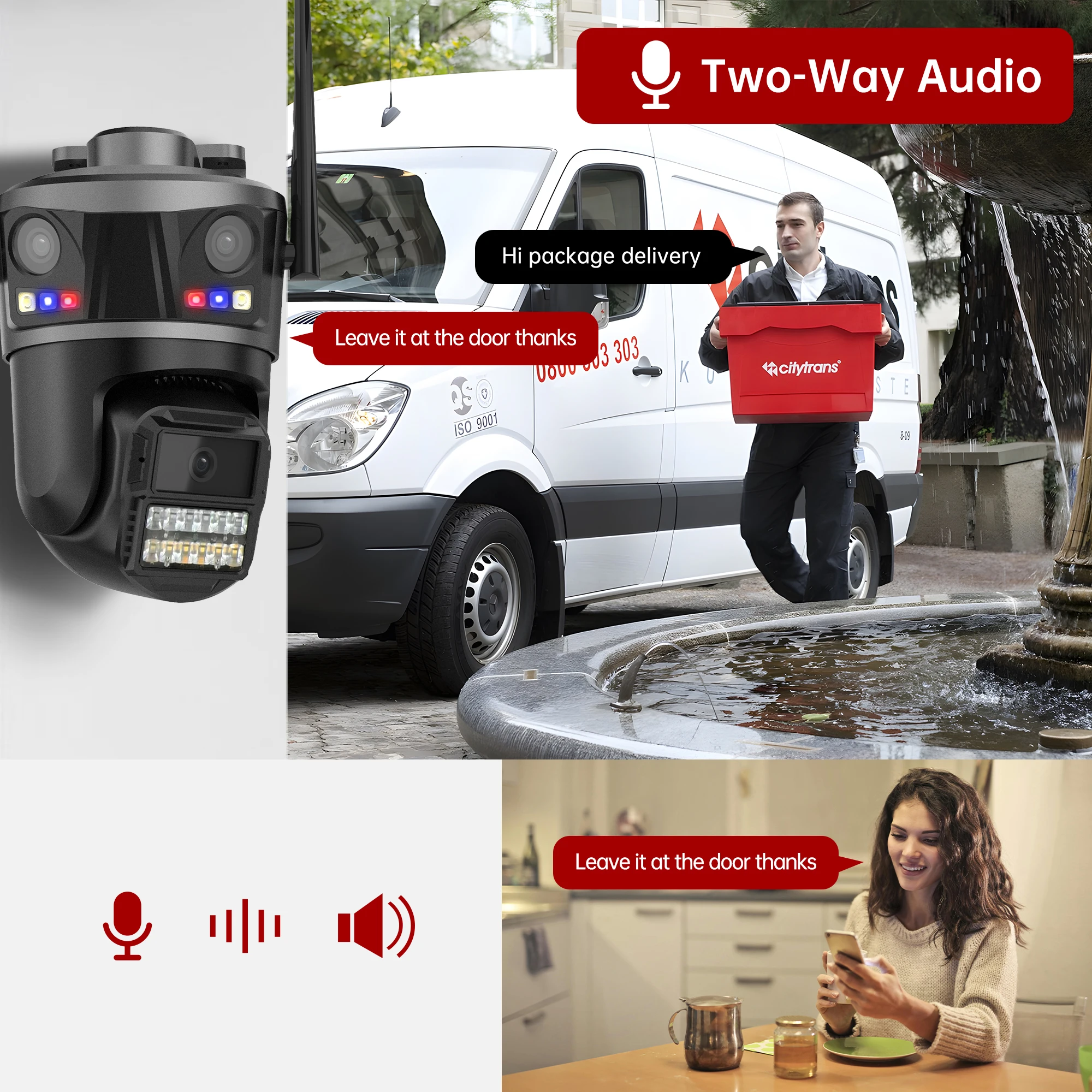 Telecamera IP WIFI 6K HD a tre obiettivi per esterni Telecamera PTZ a tre schermi Ai Rilevamento umano IP66 Video sorveglianza CCTV impermeabile iCsee