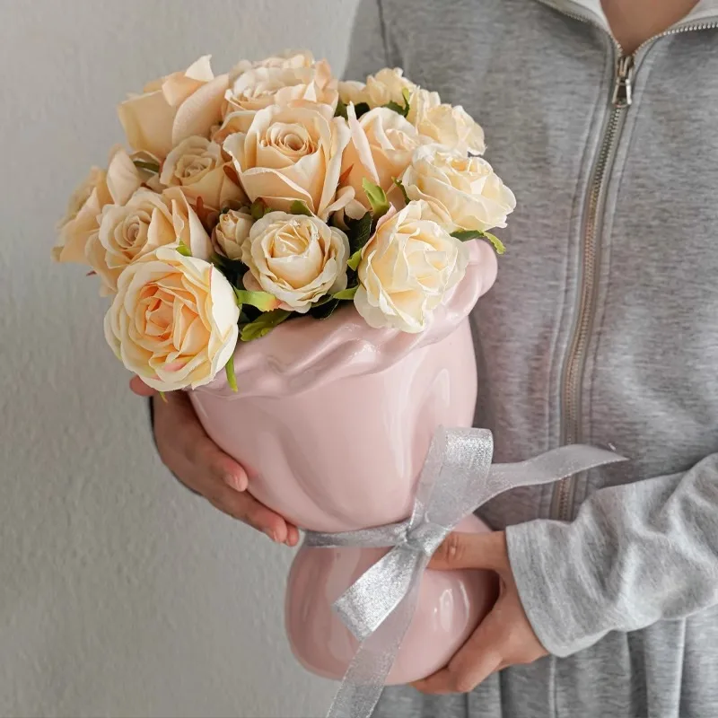 Luxuriöse Keramikvase - französischer Creme-Stil, einzigartige Blumenarrangement-Vase, hydroponische Wohnzimmerdekoration.
