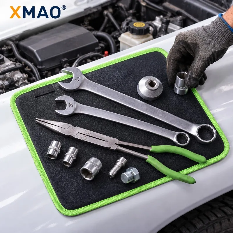 1/3Pc Magnetic Tool Mat, Black Green Flexible Parts Holder for Auto Repair, Keeps Sockets, Bolts and Wrenches Organized on Steel