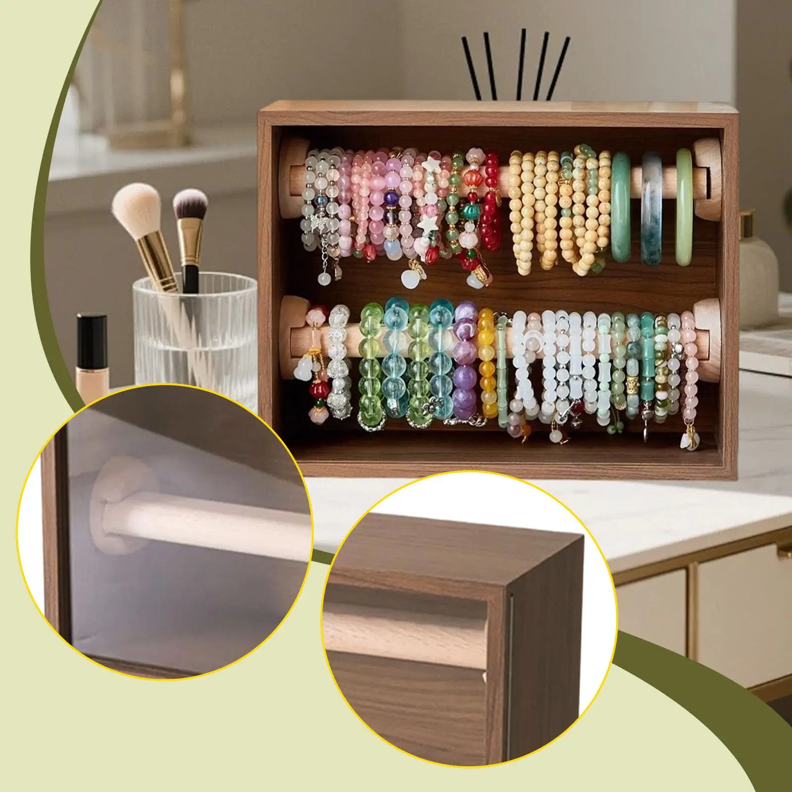 Bracelet Holder Detachable Rod Rustic Case Wooden Jewelry Organizer Bracelet Display Stand for Tabletop Bedroom