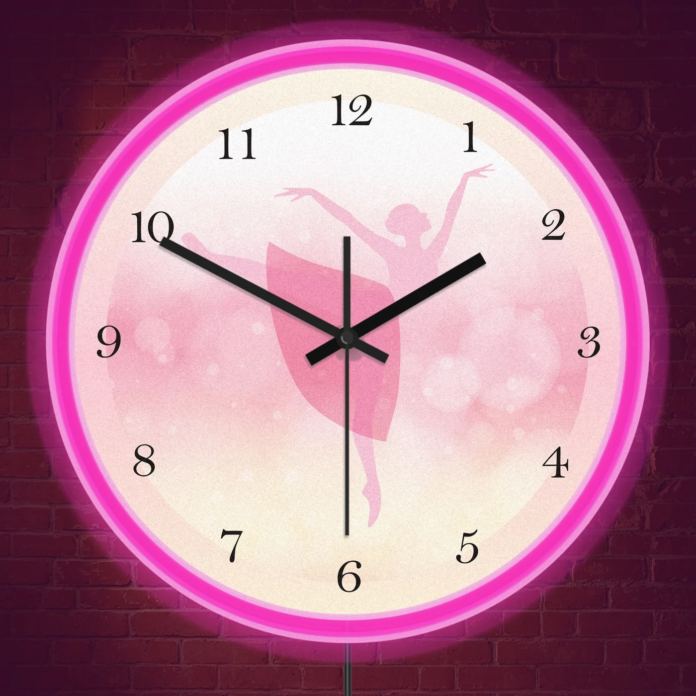 Pink Ballerina LED Neon Wall Clock for Girl Room Dancing Studio Ballet Dancer Illuminated Sign Luminous Night Light Wall Clock