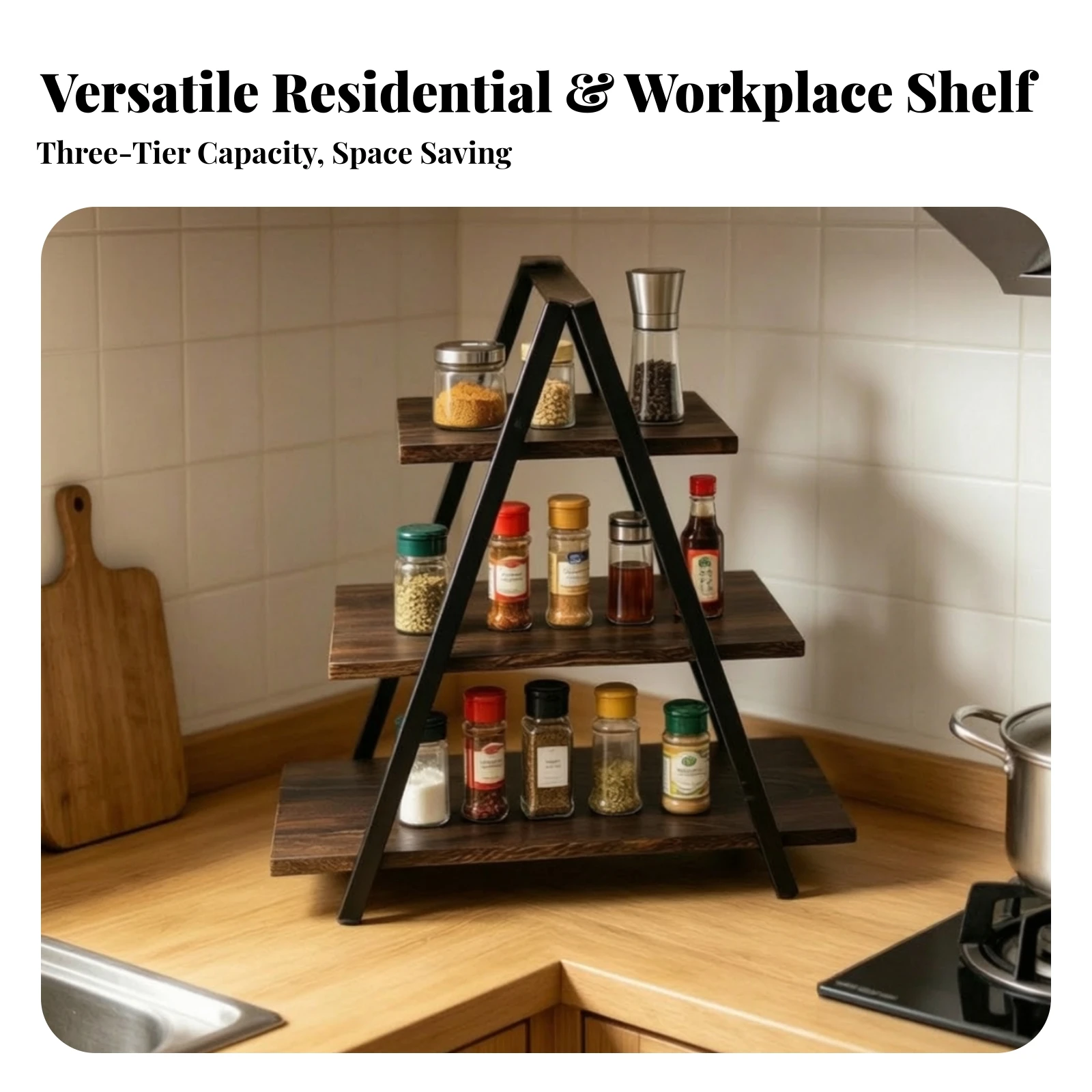 3 Tier Kitchen Countertop Organizer Shelf Space-Saving 3-Tier Countertop Organizer Kitchen Condiment Rack Open Design