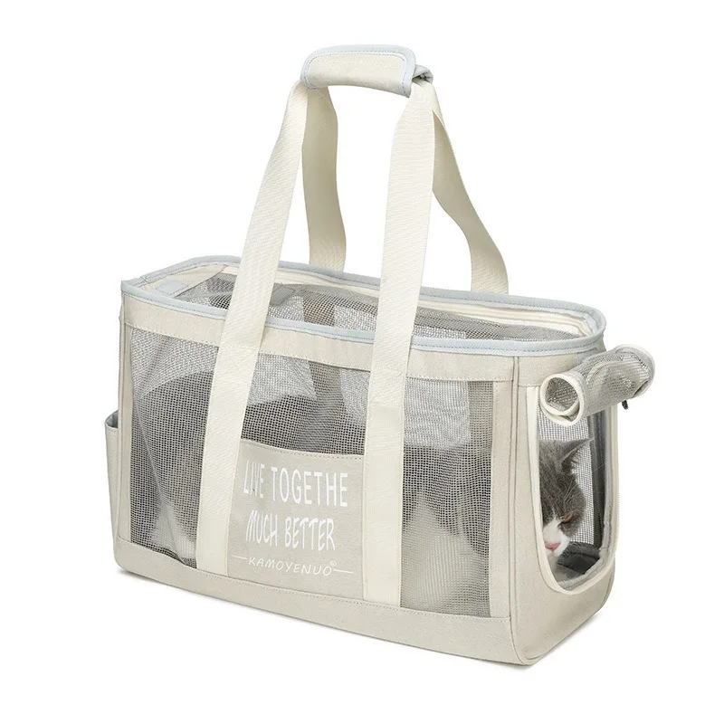 Sac de transport léger pour chien et chat Summer Cooler, sac à main de transport haut de gamme, sac de voyage pour animaux de compagnie à parois souples avec poches, beige, capacité maximale 15 lb