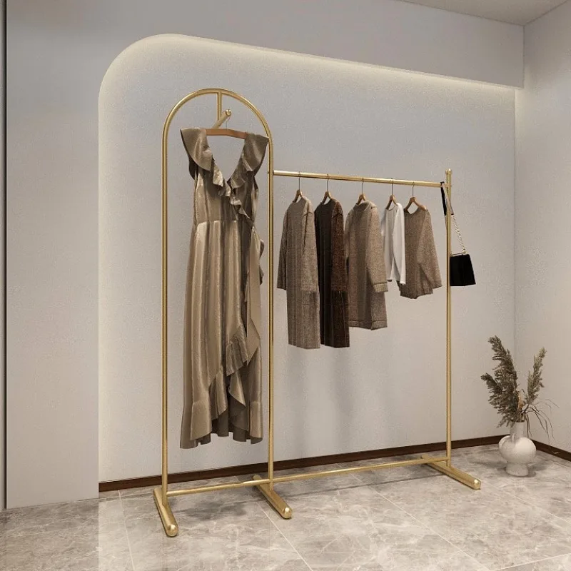 

Gold clothing rack Clothing store display rack Floor-to-ceiling clothing store Zhongdao Display rack Wrought iron front han