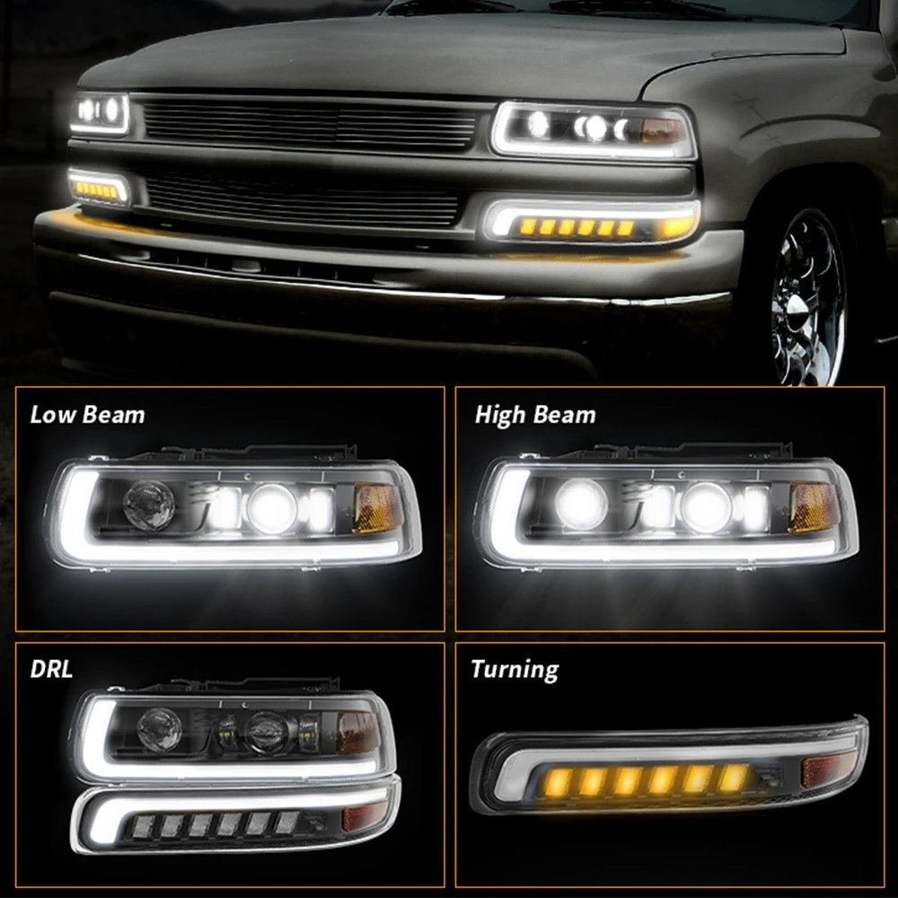 

For Chevolet Assembly Headlights 99-02 Chevolet Silverado Saboban LED Car Lights