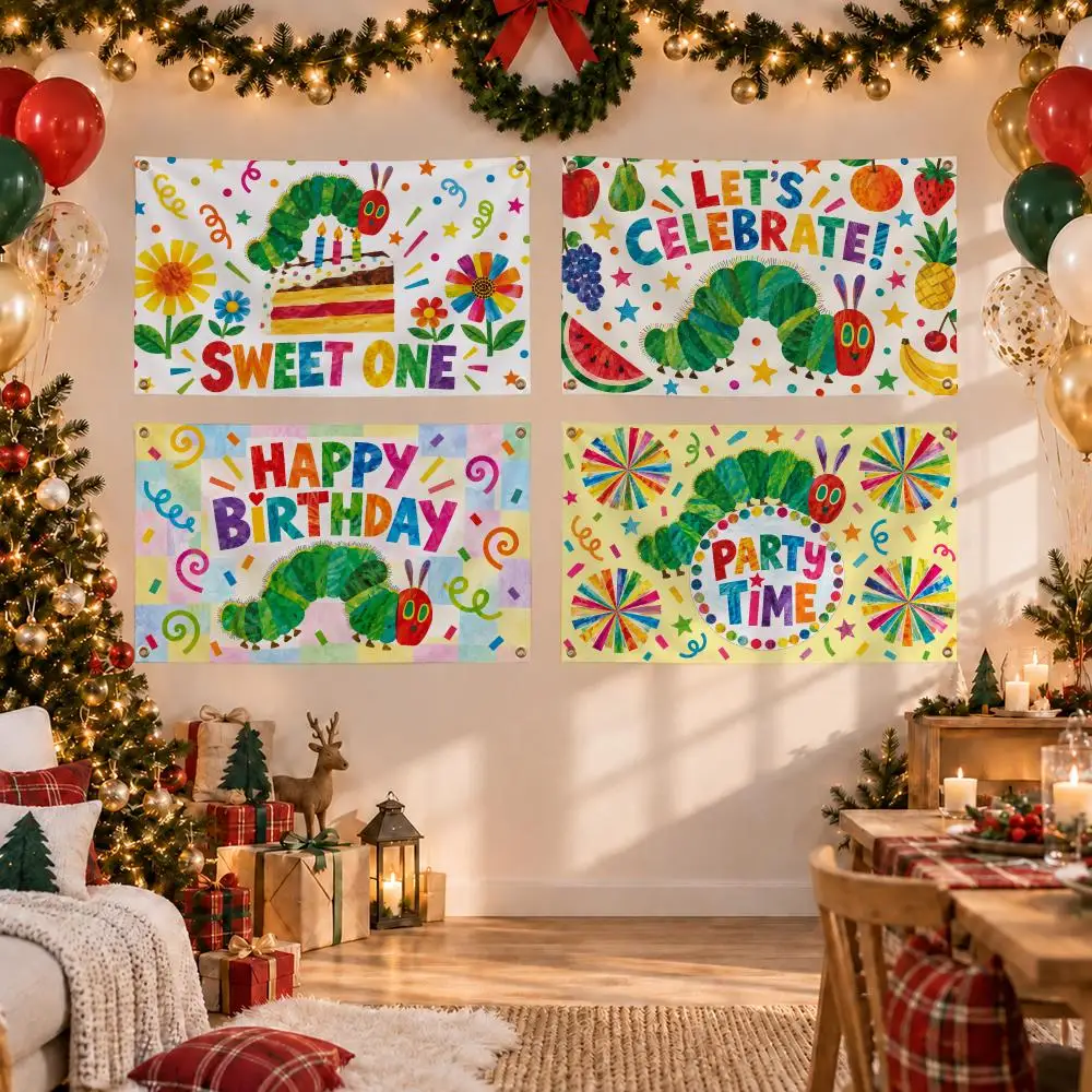 The Very Hungry Caterpillar Flags Birthday Party Flag Tapestries Outdoor Parties Bedrooms Living Rooms  Wall Decor Gifts