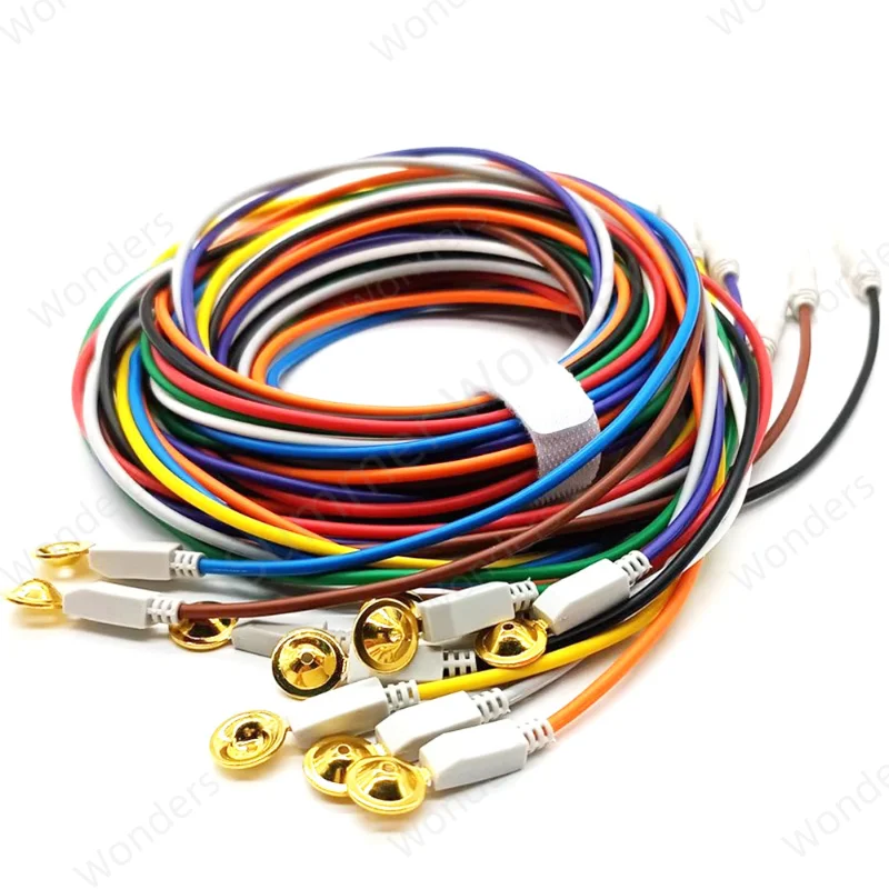 1.5m EEG Gold Plated Cup Din1.5 Electrodes Wires with Male-terminated Leads for Secure Amplifier Connectivity Brainwave Research