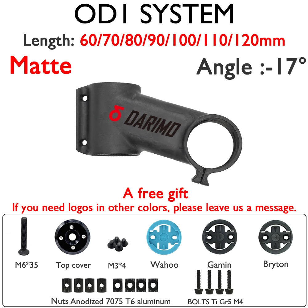 

DARIMO OD1 28.6mm Clamp Carbon Stem OD1 -17°/-6° 60-120mm Matte Black Road x-cross MTB Flat 6°/9° Handlebars Bike Accessories