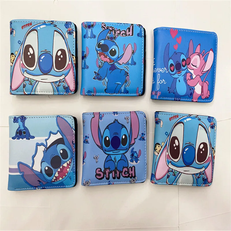 

Lilo&Stitch Disney PU Wallet cute Anime Figures Portable ID Card Holders Short Coin Purse Wallet Children's Gift Student Girl