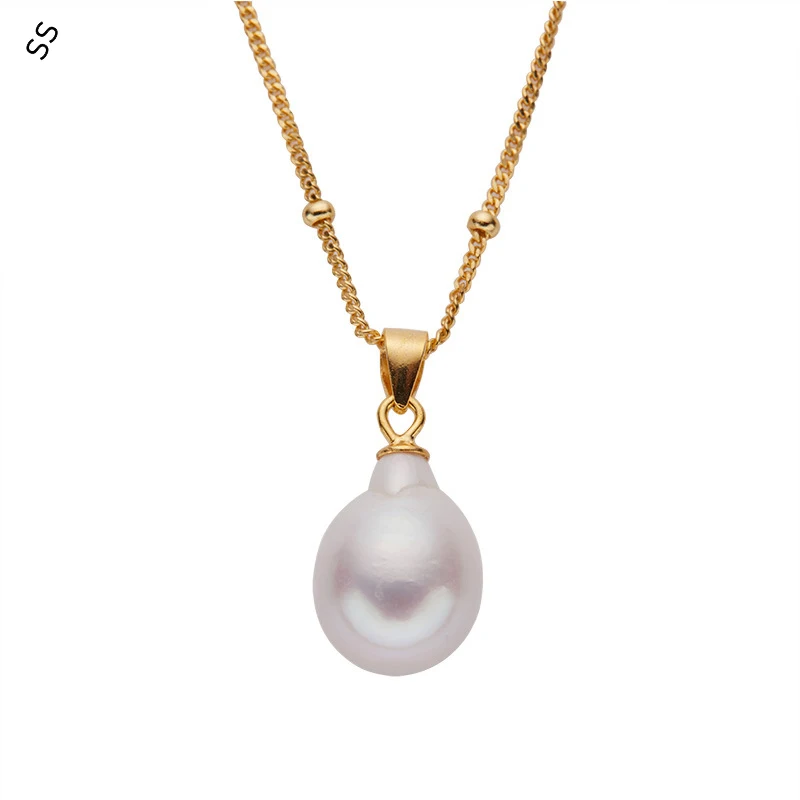 

S925 Sterling Silver Necklace with Natural Baroque Pearl Pendant for Women Ins Niche French Premium Sense Clavicle Gold Chain