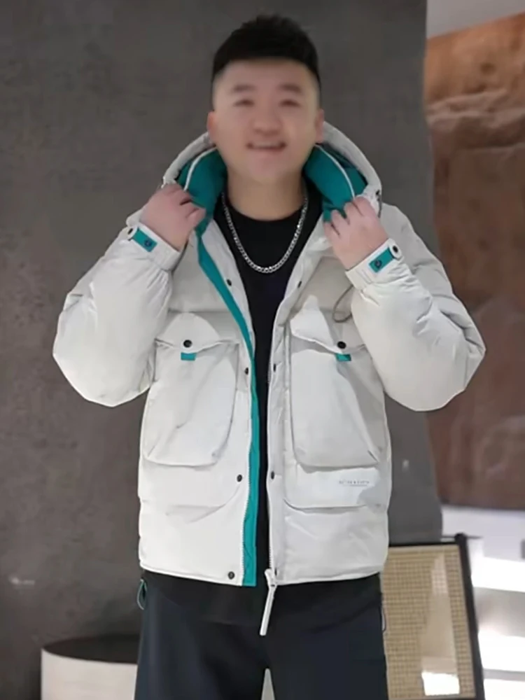 

Новая зимняя мужская стеганая куртка из полиэстера с капюшоном, теплая, модная, в городском стиле, на молнии, с цветовыми блоками