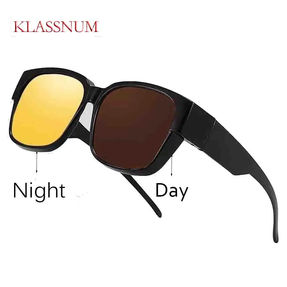 

KLASSNUM HD Polarized Night Vision Glasses for Women Square Yellow Night Driving Goggles Sunglasses Ladies Driver Eyewear Gafas