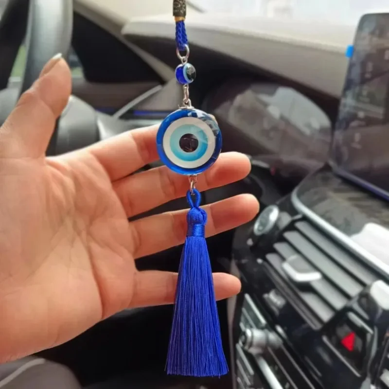 Crystal Tassels Blue Eyes Car Accessories Demon-Eye Auto Rearview Mirror Pendant Car Home Decoration Halloween Gifts Talisman