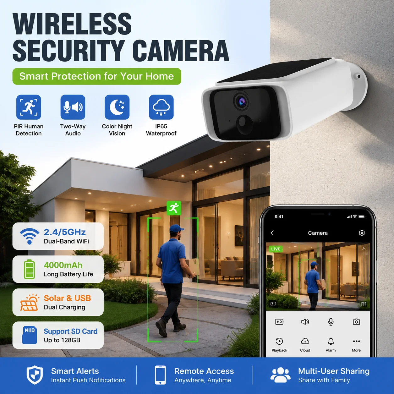 Panel Power Outdoor - 2K Solar Security Camera Wireless Outdoor