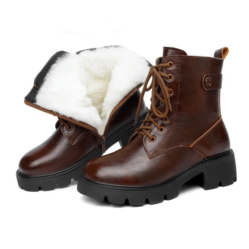 

AIYUQI Women's Winter Boots 2025 New Genuine Leather Round-Toe Women's Riding Boots Natural Wool Large Size Women's Snow Boots