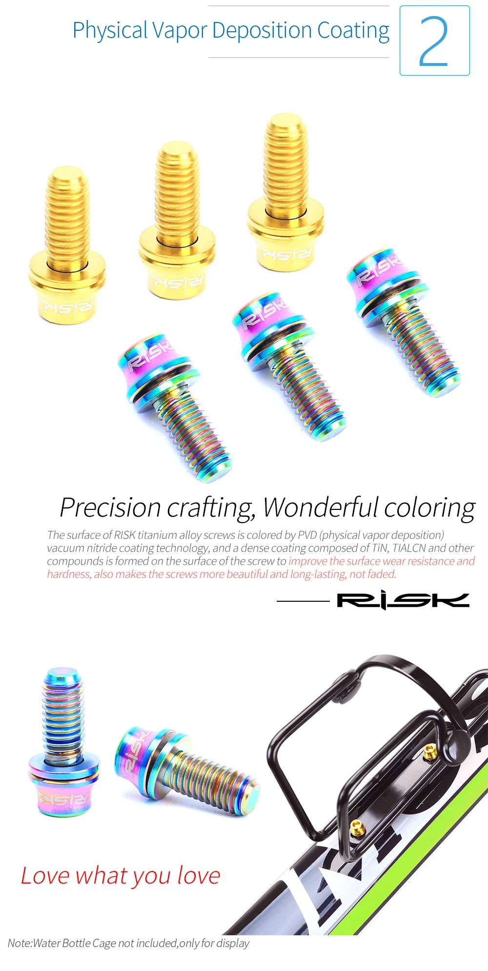 2pc RISIKO Titan Schrauben M5x12 Fahrrad Flasche Käfig Schrauben MTB Rennrad Wasser Halter Feste Schraube Luftpumpe Halterung bolzen Zubehör – Detail 3