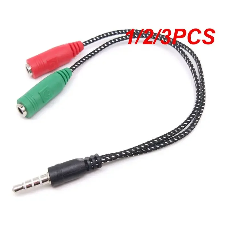 1/2/3PCS Jack 3.5mm 1 In 2 Braided Red And Green Splitter 1 Male To 2 Dual Female Adapter Audio Cable Earphone Mic Audio Cable